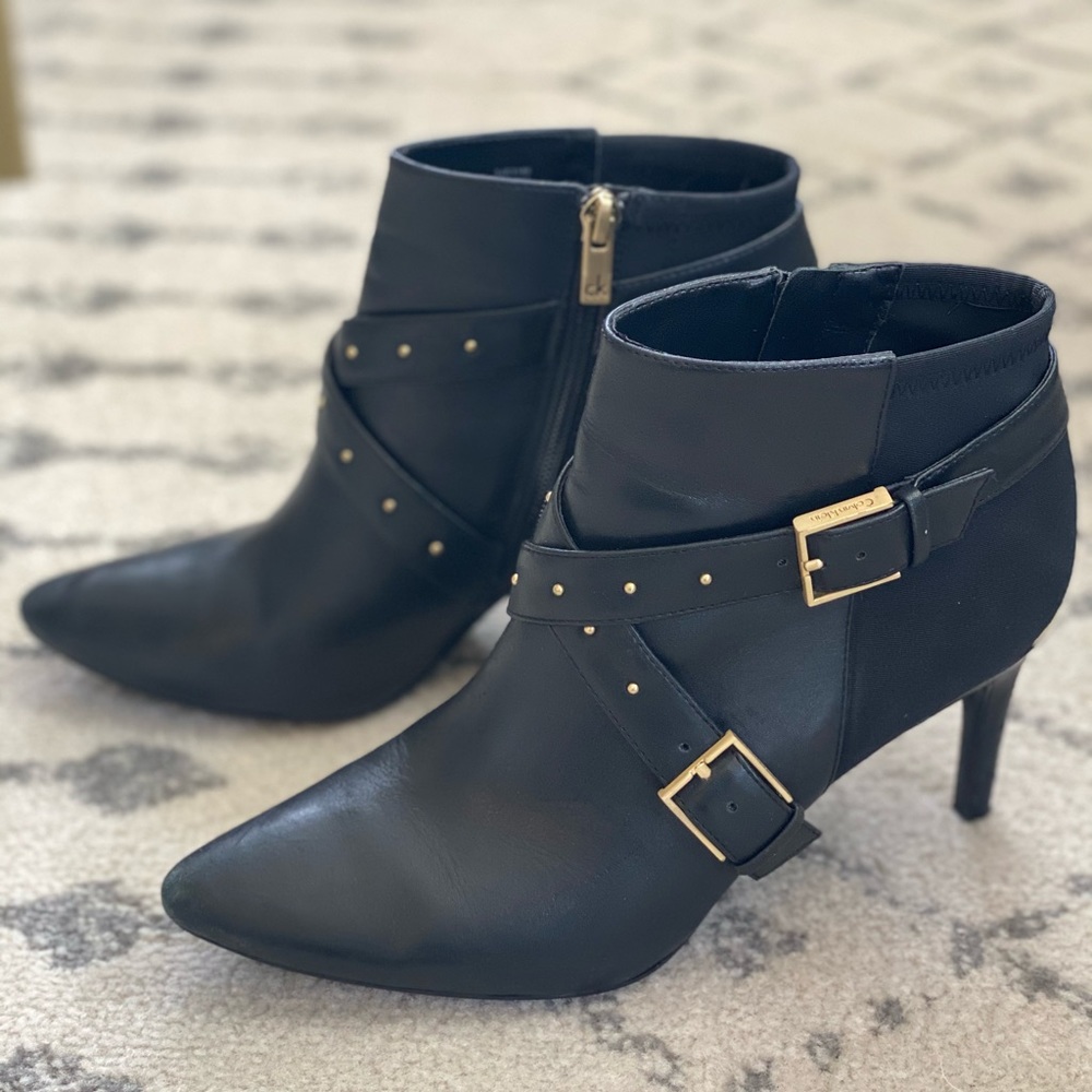 Calvin Klein Leather Stiletto Heel Bootie